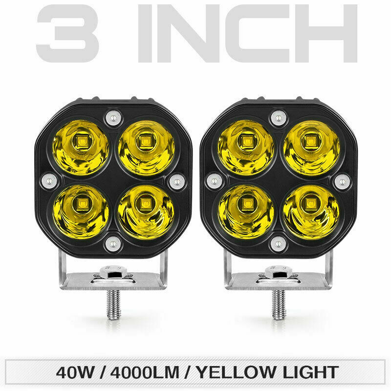 2X 3 in 40W LED Work Light Spot Pods Bar Driving Amber Fog Lamp Offroad Truck