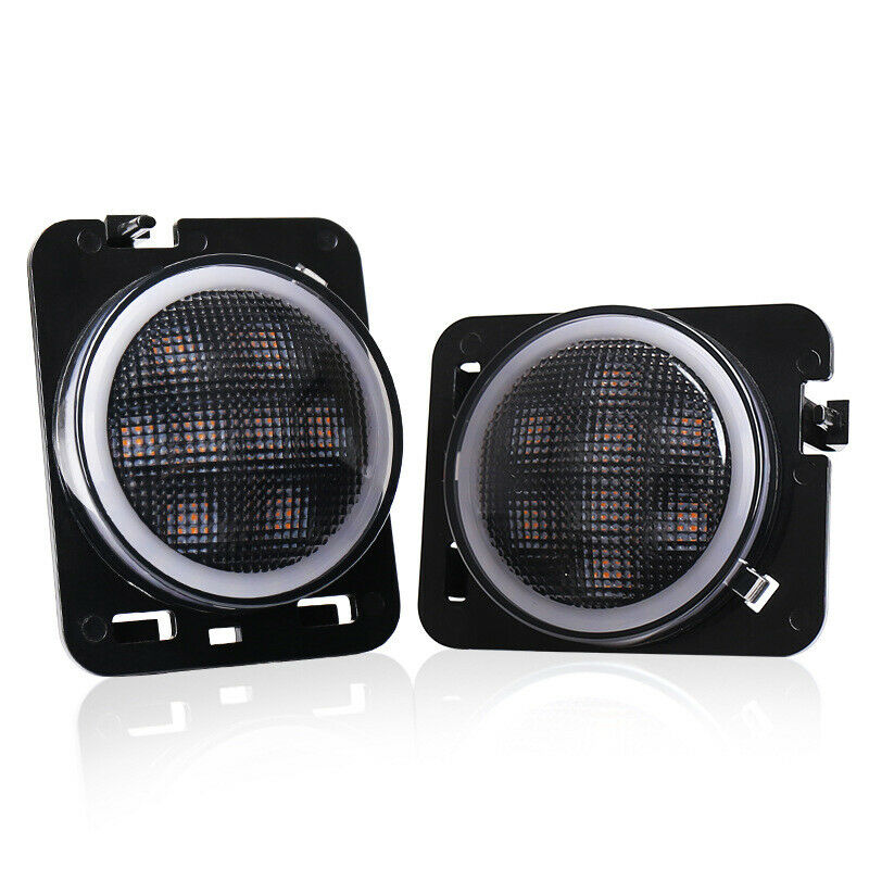 2PCS Front Fender Side Marker LED Lights w/ Angel Eye fit for Jeep Wrangler JK