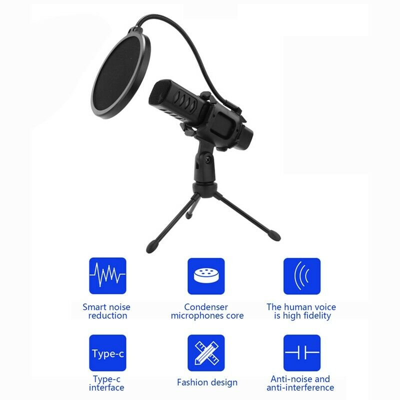 Type C Condenser Microphone Phone Microphone for Phone Laptop Singing Gaming SI9