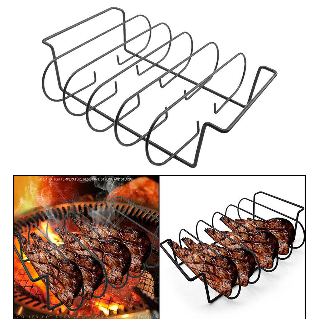 Iron BBQ Rib Rack for Grilling Barbecuing Smoking Gas Smoker Charcoal Grill