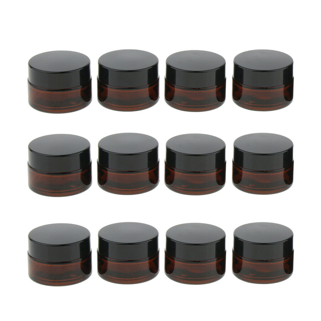 12 Pieces Refillable Round Glass Jars w/Lids Amber Glass Vials for 15g
