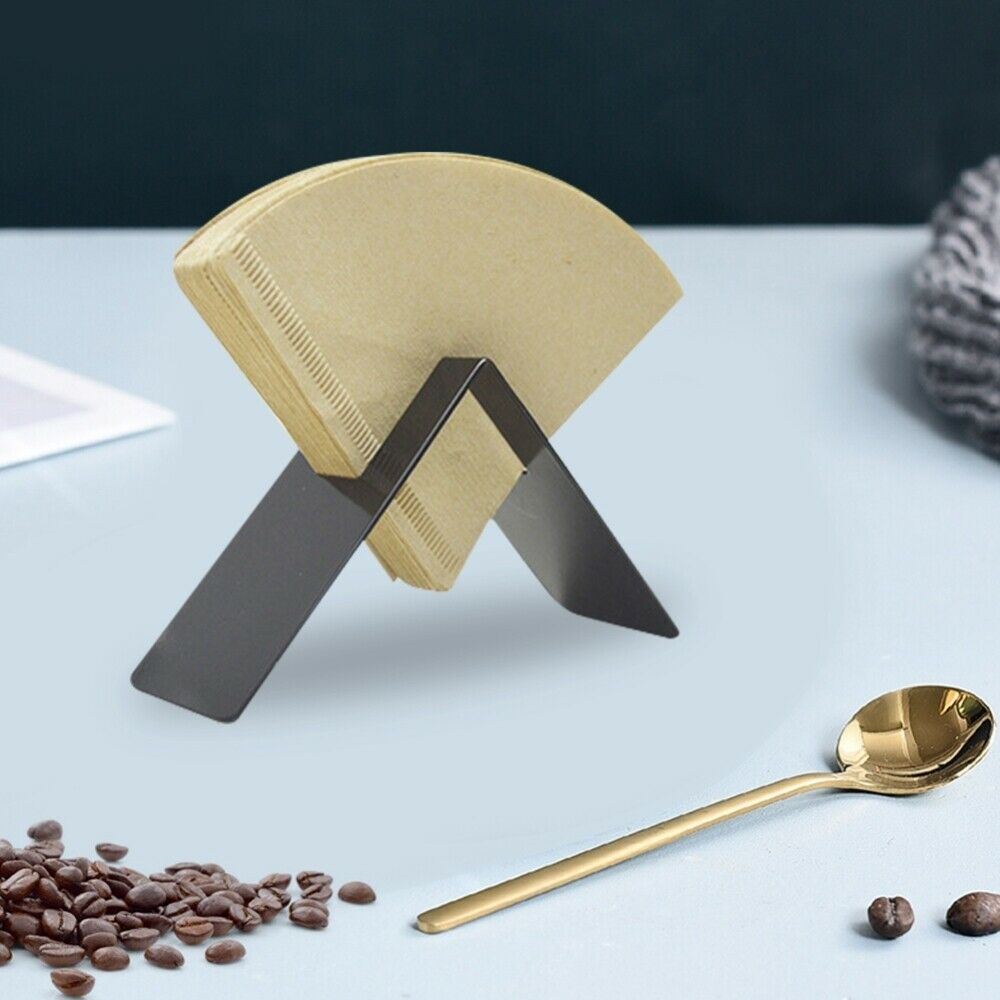 V-Shaped Black Stainless Steel Coffee Filter Paper Stand Storage Rack Container