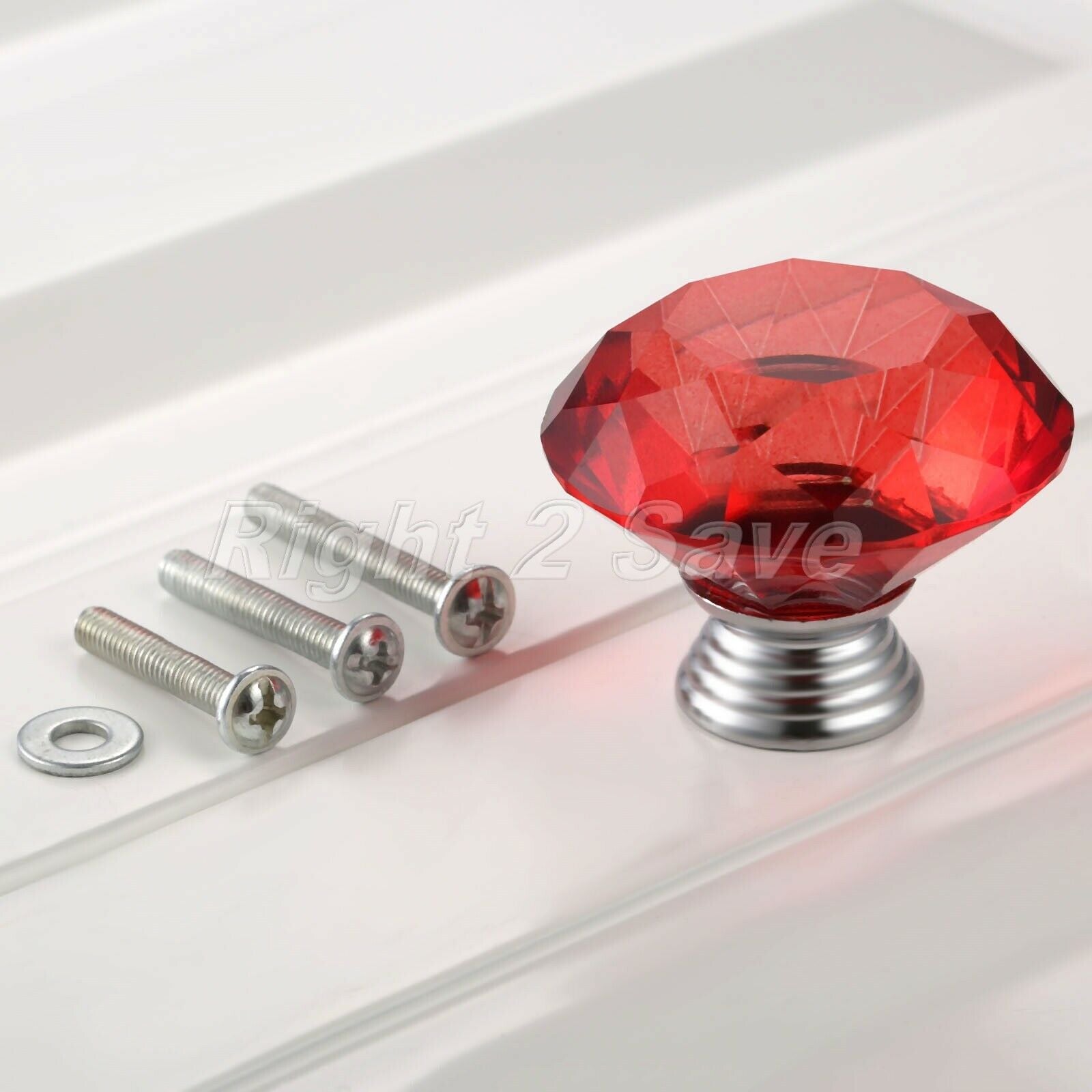 Crystal Glass Knob 40mm Red Pull Closet Drawer Cabinet Furniture Handle 1PC