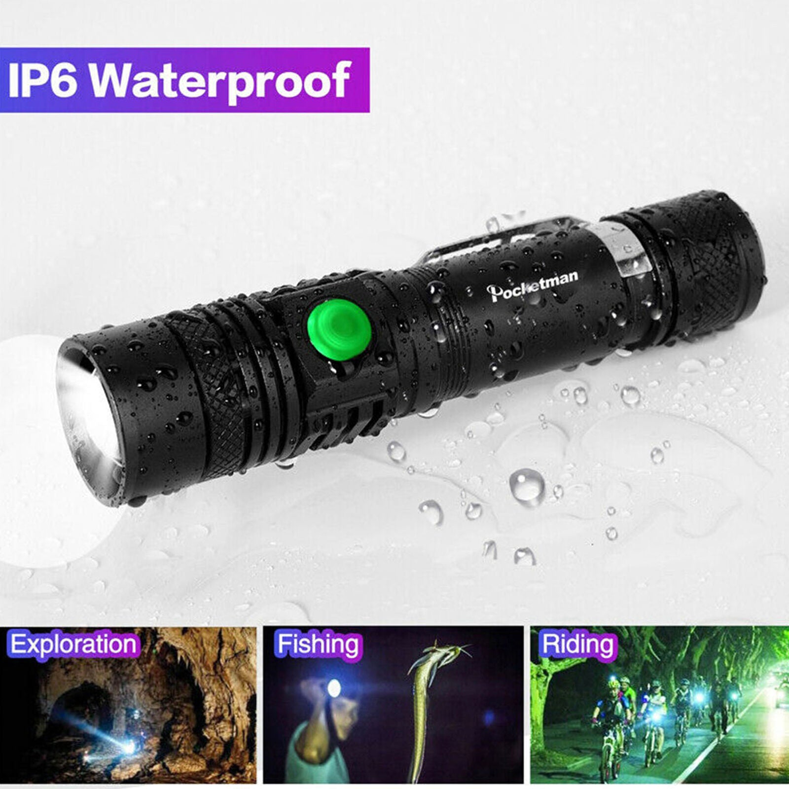 Super Bright 50000LM T6 LED Flashlight Rechargeable Zoom Torch 18650 3 Modes