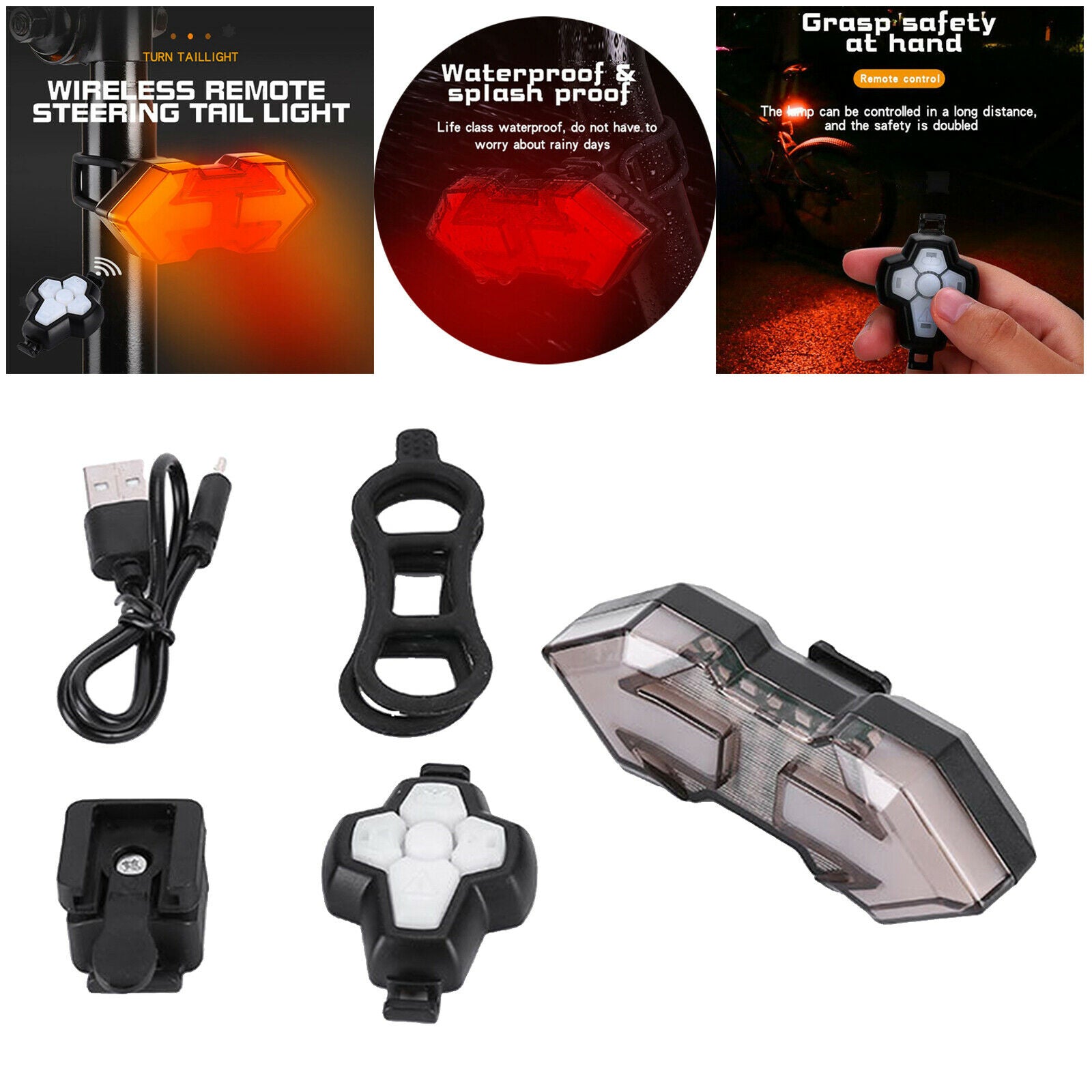 USB Rechargeable Bike TailLight Bicycle Safety Turn Signal Warning Rear Lamp