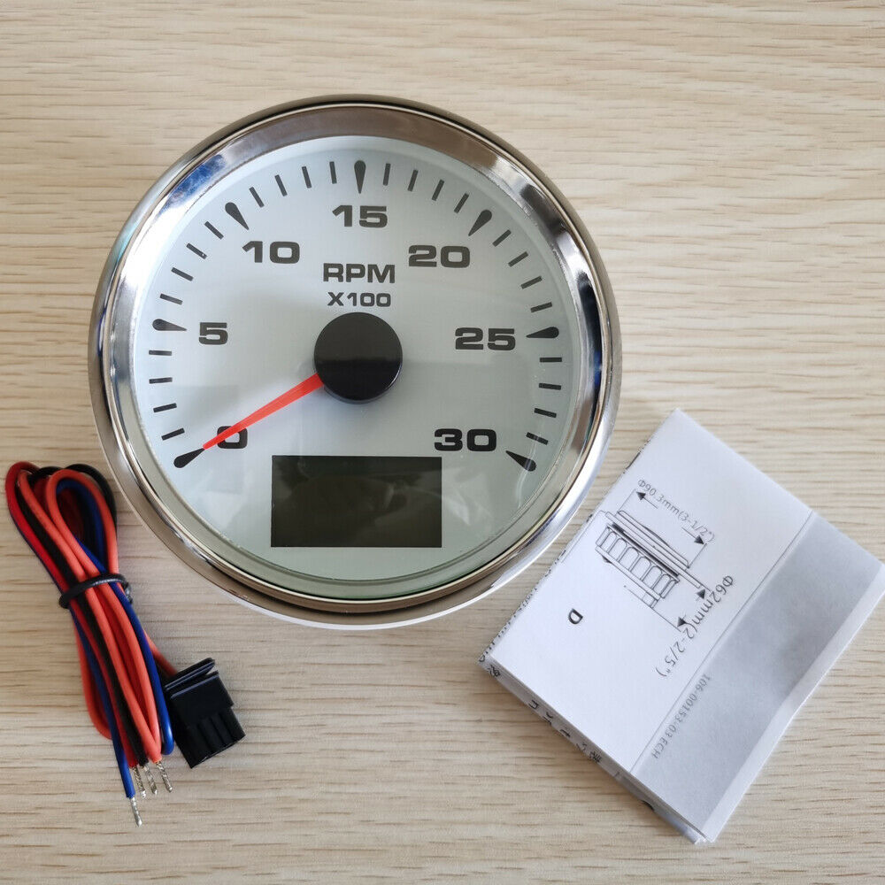 3-3/8" pulse tachometer 9-32VDC white 3000rpm for car marine 7 colors backlight
