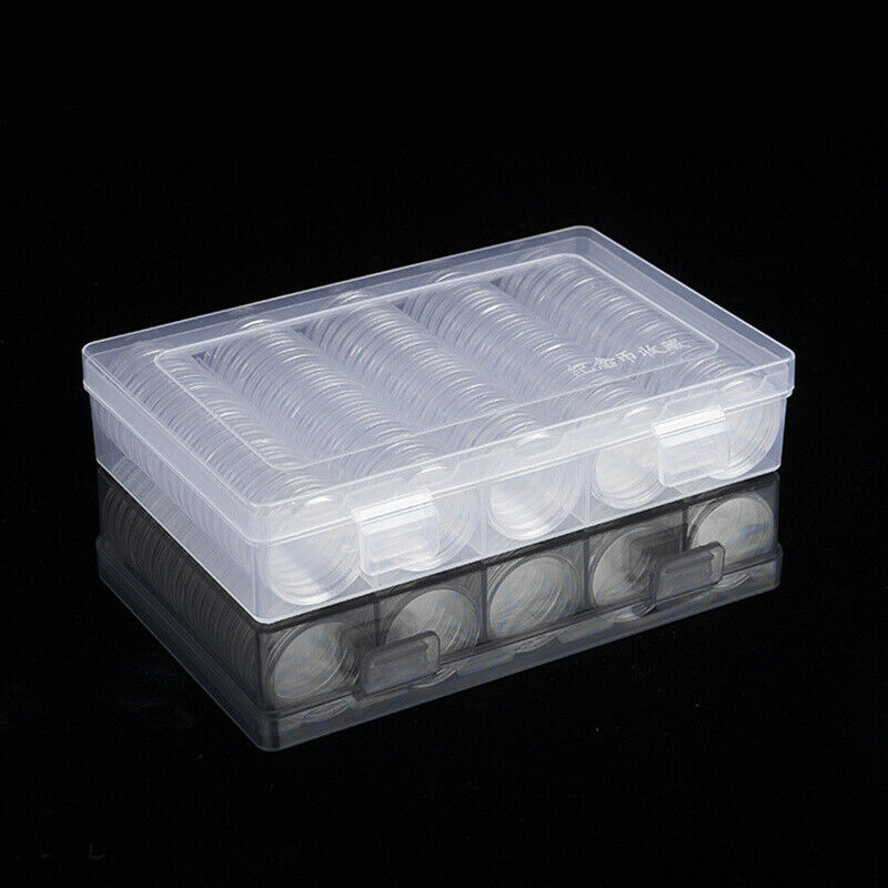 Coin Capsules Wooden Display Storage Box Case Holder Collectible Supplies 100Pcs