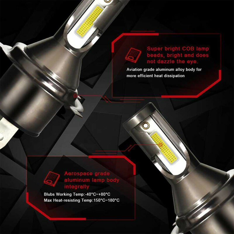 2PCS H4 Hi/Lo LED Headlight Headlamp 26000LM 6000K 110W Kit Conversion Bulbs