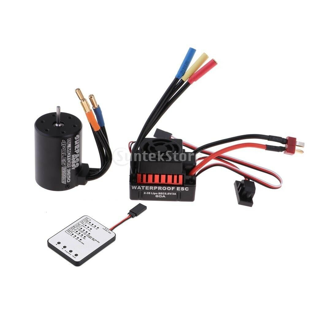 Brushless System 3900KV Motor + 60A ESC + Programming Card for 1/10 RC Car