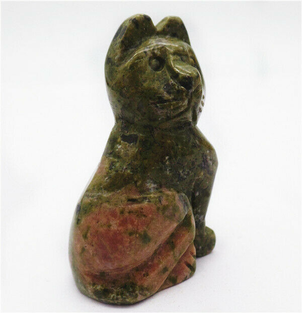 50x31x20mm Cat Decoration Natural Unakite Jasper Carved Statue Home Decor HH7963