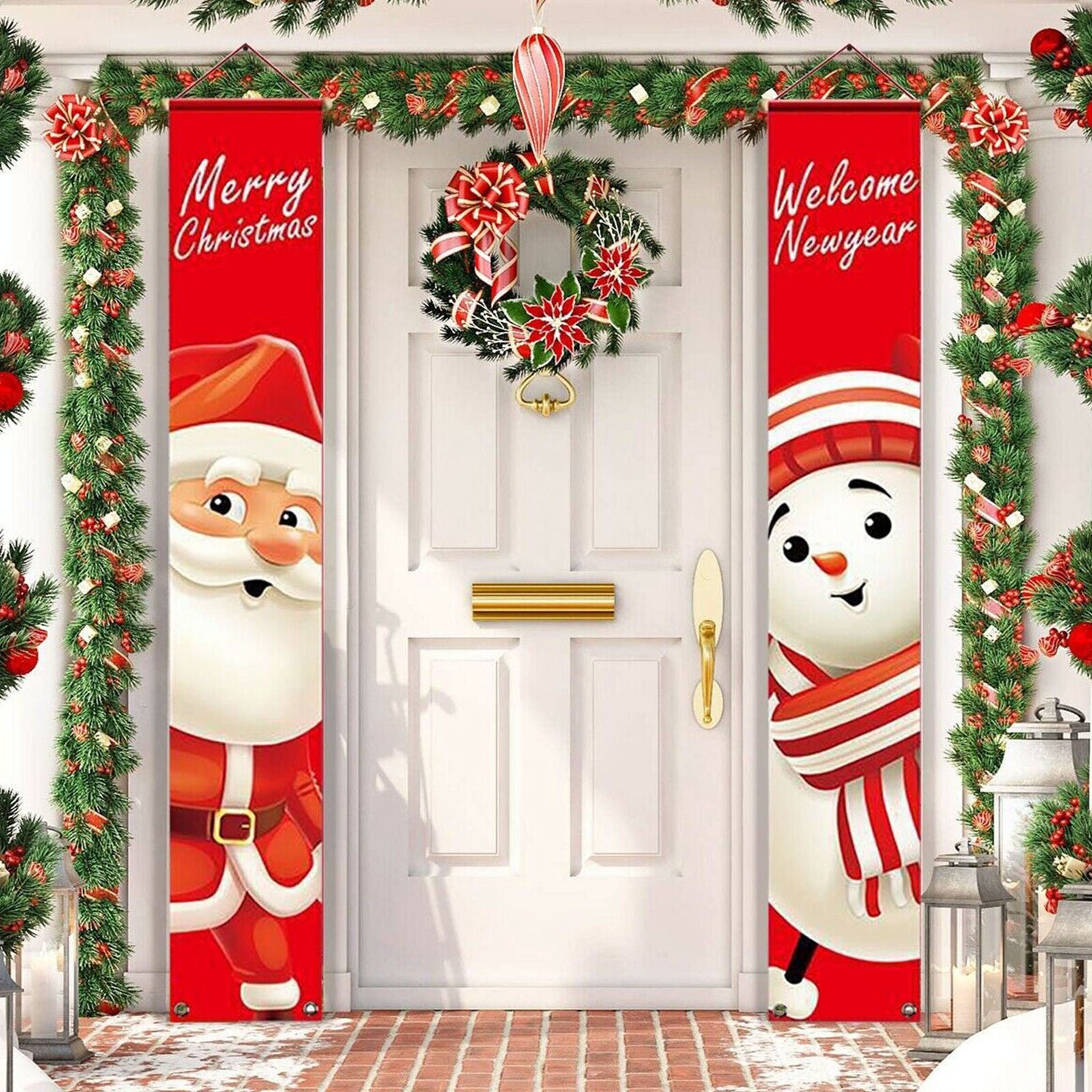 Merry Christmas Snowman Flag Wall Hanging Santa Claus Banner Xmas Party Decor