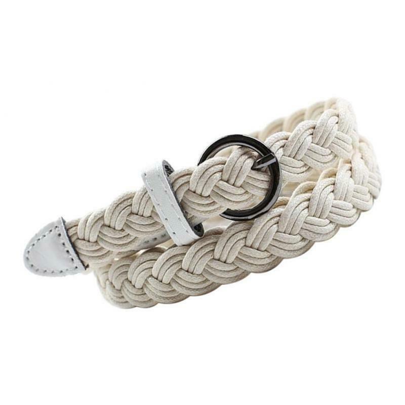 Retro Female Braided Belt Skinny Knitted Strap with Pin Buckle Waistband