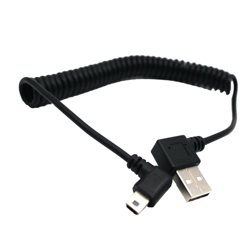 90 Degree Angle Spiral Coiled USB A Male to Mini B 5pin Male Plug Cable