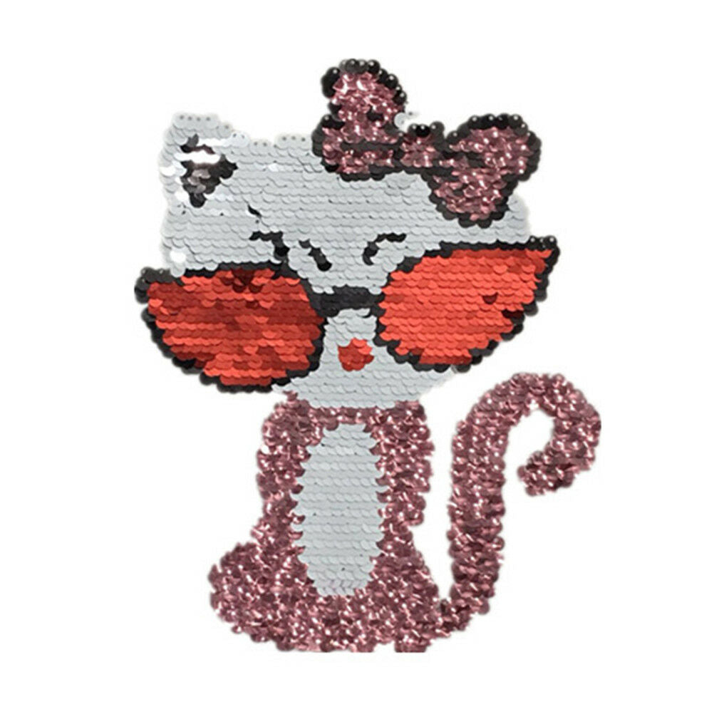cat reversible sequined sew on patches for clothes diy sweater coat applique Rf