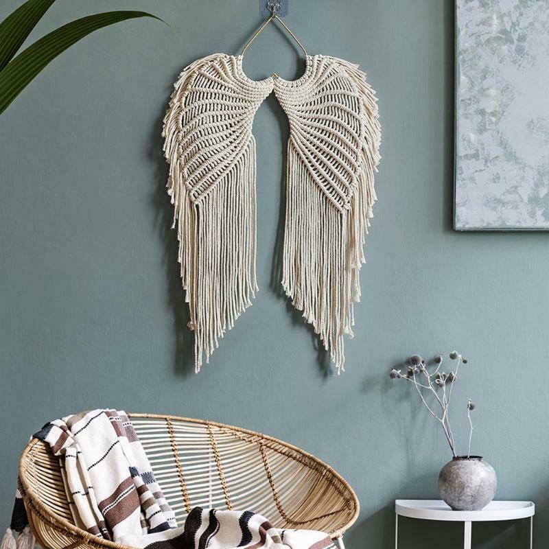 Angels Wing Macrame Tapestry with Long Tassel Handmade Woven Bohemian Wall Decor