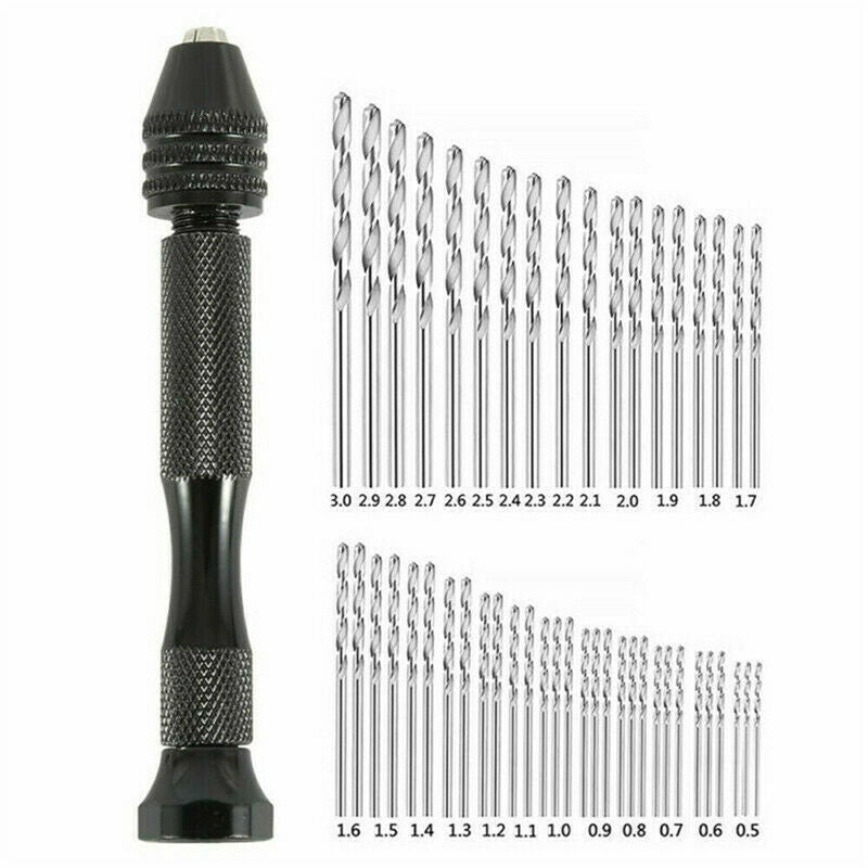 49Pcs Micro Pin Vise Hand Twist Drill Bit Hobby 0.5-3mm Precision Rotary Tool