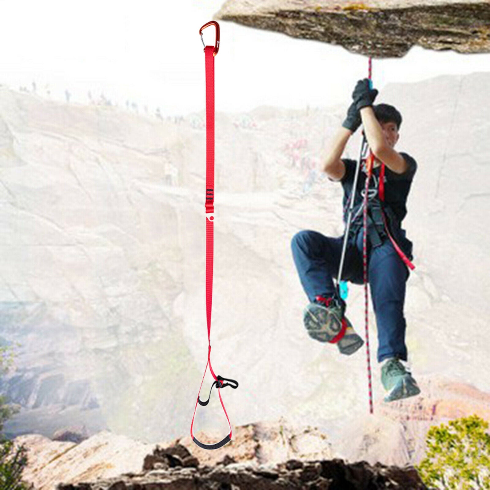 Climbing Foot Ascender Foot Riser Loop Webbing Feet Sling Carabiner Harness