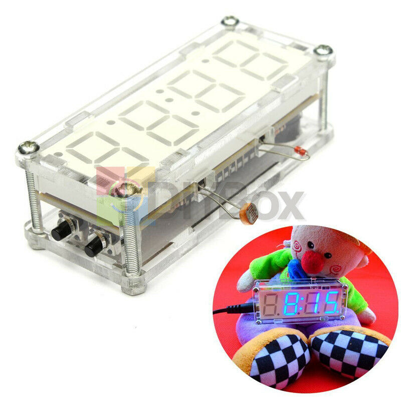 Blue LED Electronic Clock Microcontroller Digital Time Thermometer DIY Kits