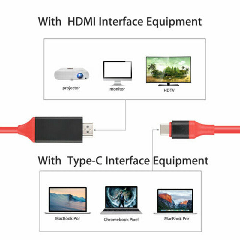 USB-C Type C to HDMI Cable AV TV Adapter USB 3.1 Plug And Play 4K HD Video CBDA