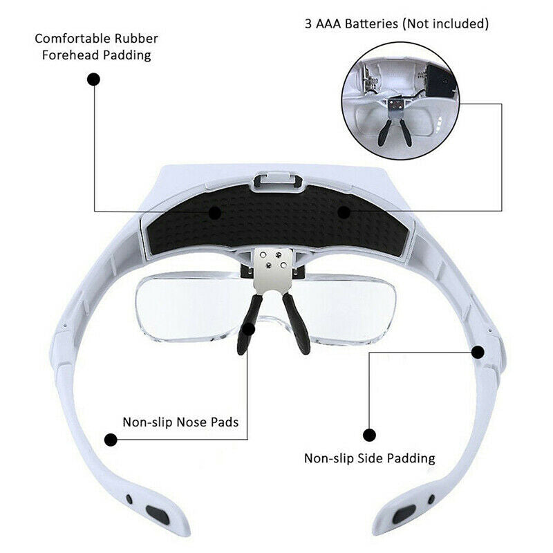 Magnifying Glass Lens LED Light Lamp Visor Head Loupe Jeweler Headband Magnif DD