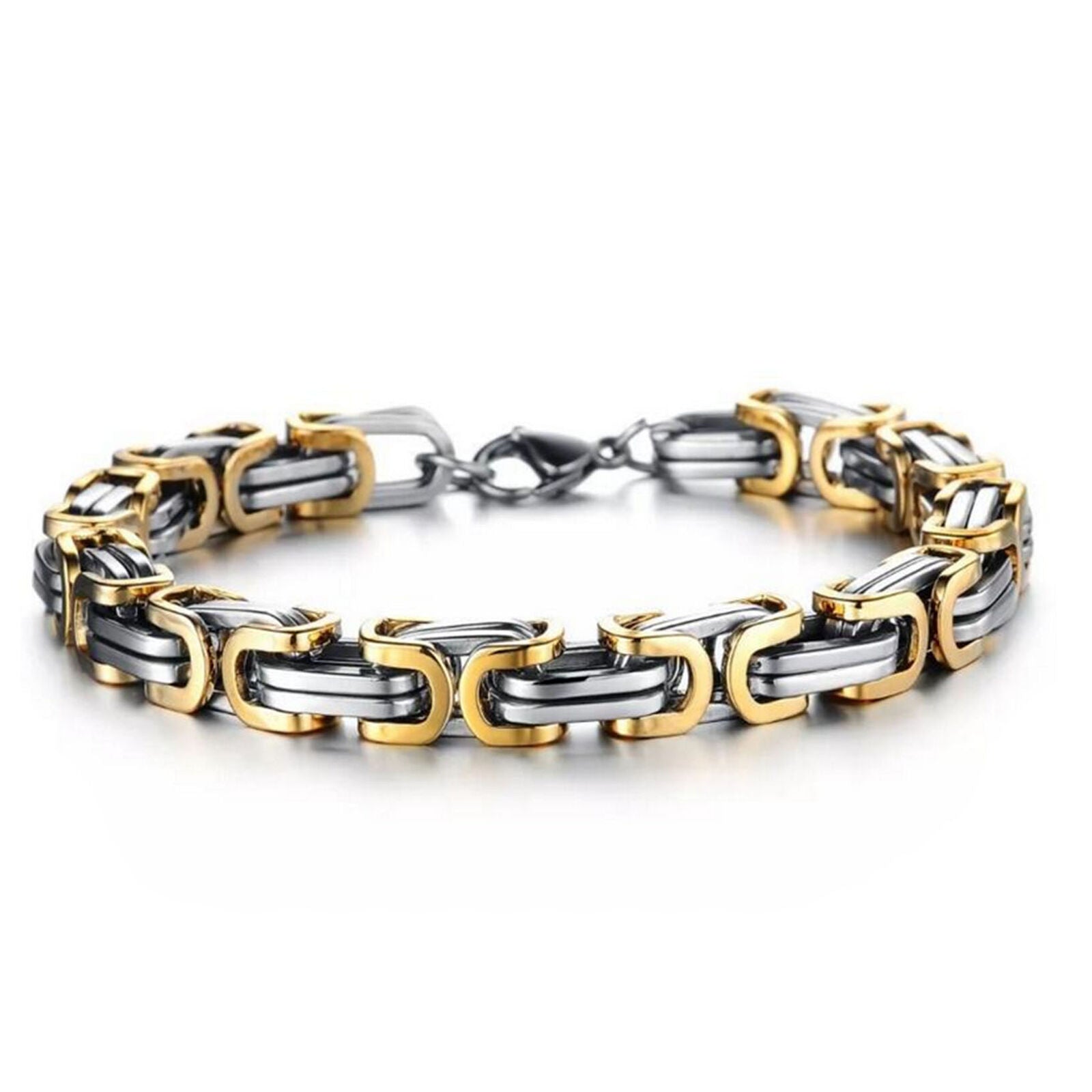 Stainless Steel Byzantine Link Chain Bracelet 8.66" 8MM Men's Square Mechanic