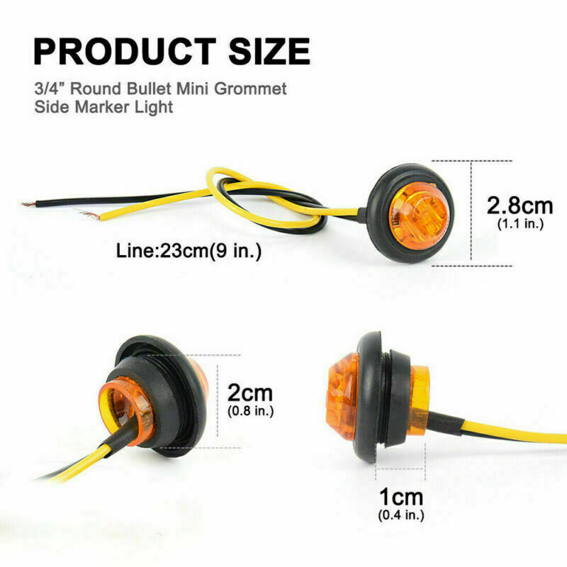 50X Mini 3/4" Round LED Side Marker Bullet Light For Truck Trailer Bus Amber 12V