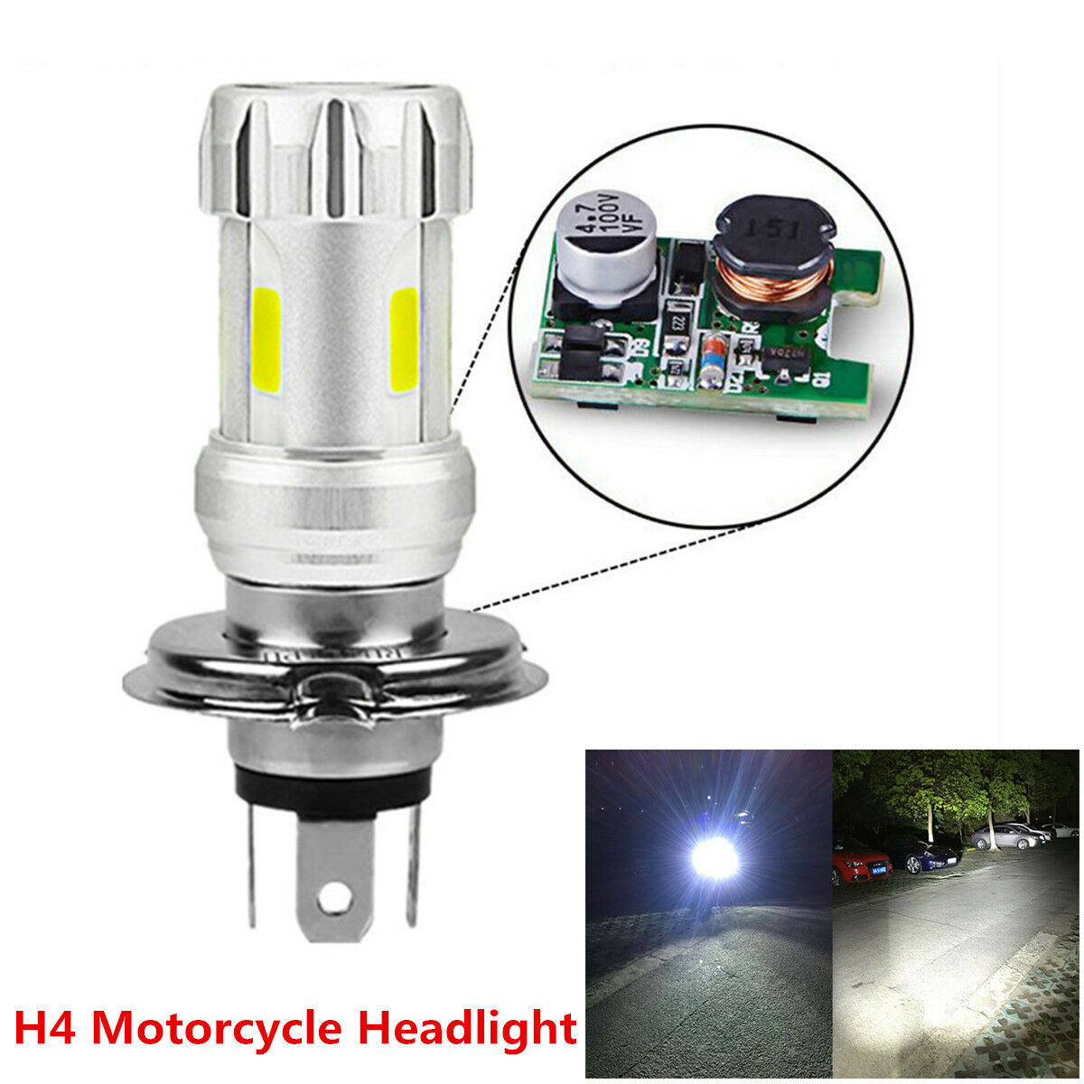 1x Super Bright 3 Sides H4 LED Bulb 36W LED Motorcycle Headlight COB 6000K White