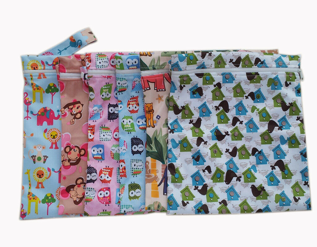 2pcs Baby Infant Waterproof Zipper Cloth Diaper Bag Lion Animal Pattern Beige