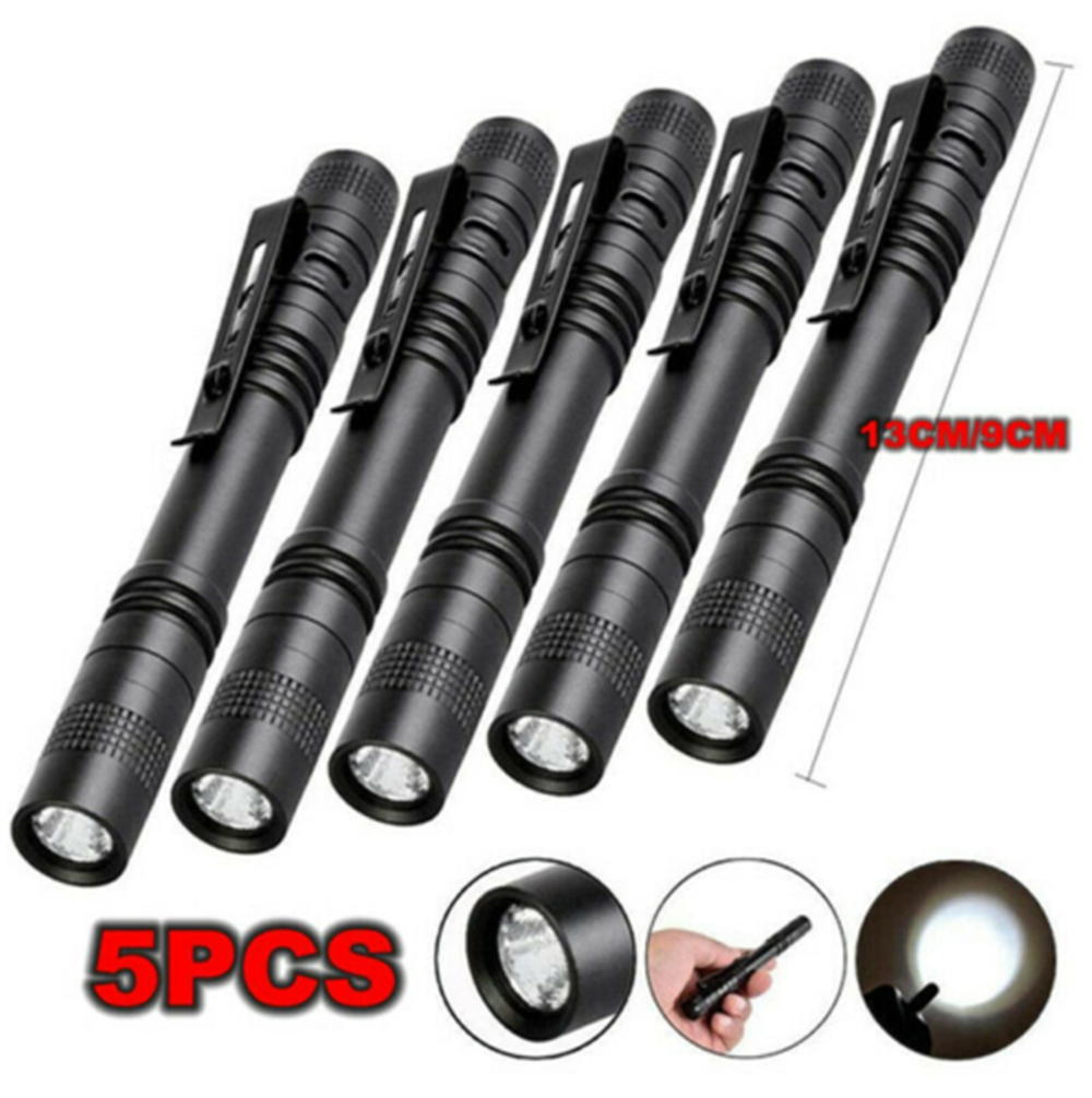 5Pack LED Flashlight Clip Mini Light Penlight Portable Pen Torch Lamp Waterproof