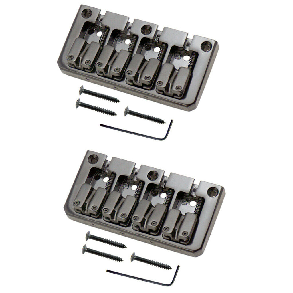 2 Pieces 4 String Electric Bass Guitar Bridge with Wrench Screws Black Color