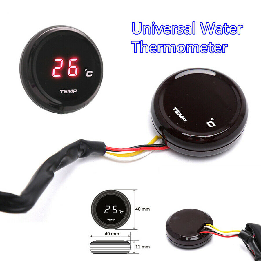Water Temp Thermometer Motorcycle Digital Gauge Meter Red LED Display DC 12V