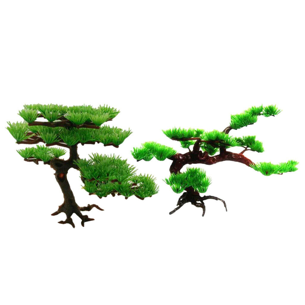 2-Piece Aquarium Plastic Plants Green Artificial Pine Tree PlantFish Tank