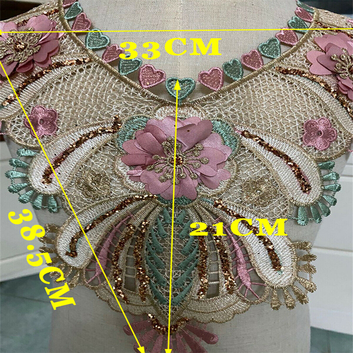 Flower Embroidered Floral Lace Neckline Neck Collar Trim Sewing Applique Patch
