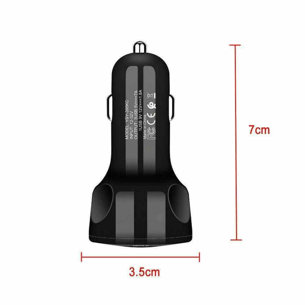 3-Port USB Car Charger Adapter LED Display Q 3.0 Fast Charging Accessories Black