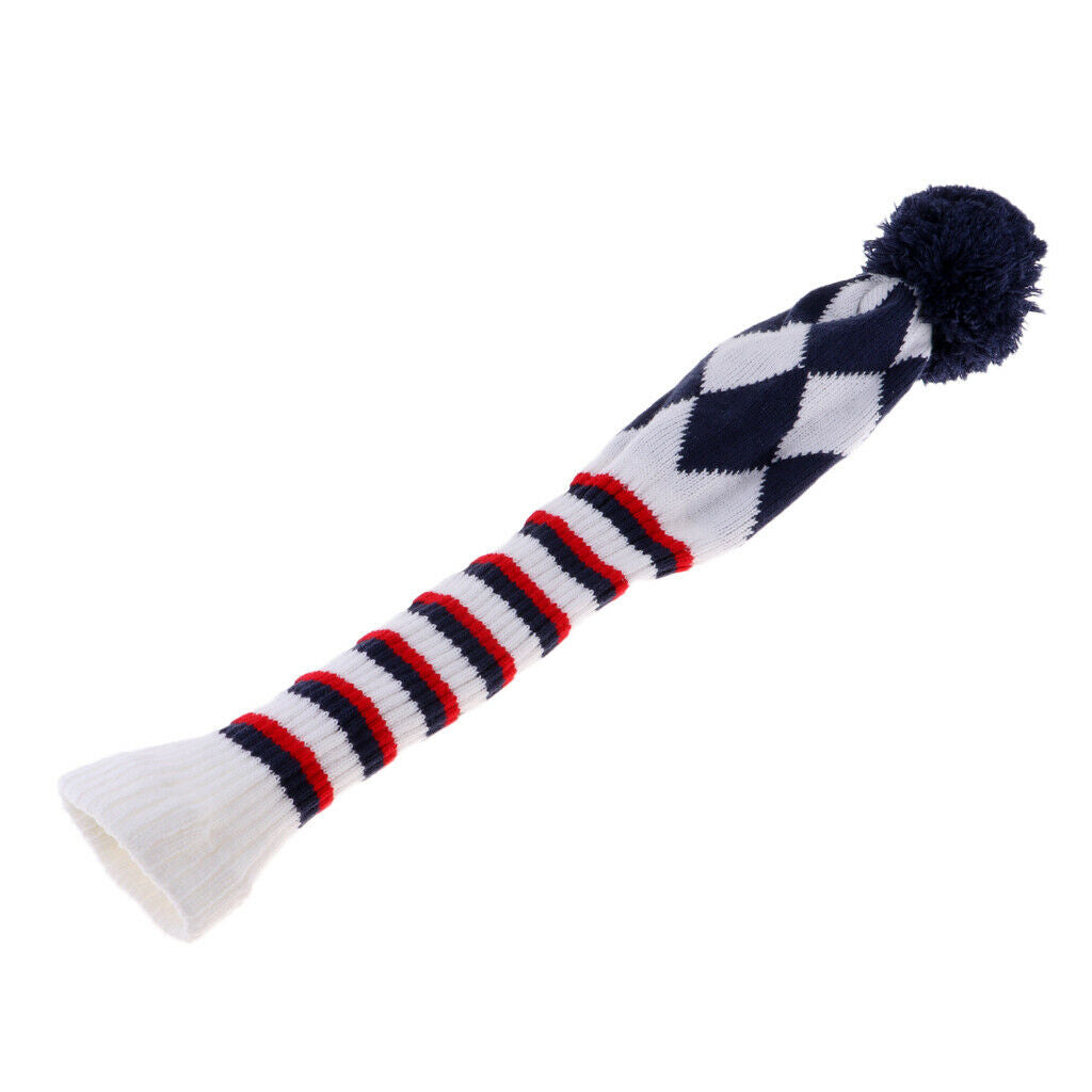Golf Driver Headcover Club Sock Golf Head Cover Pom Pom white rhombus
