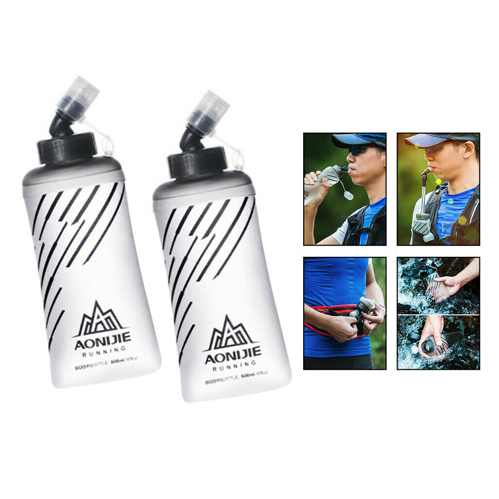 2Pcs TPU Soft Flask Running Collapsible Water Drinking Bottles for Hiking 500ML