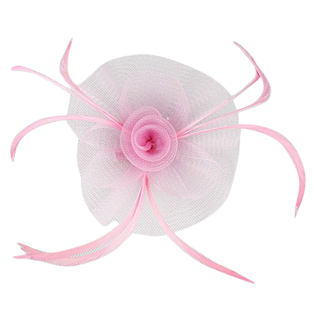 Flower Net Feather Fascinator Beak Clip Wedding Race Ladies Fascinator Pink