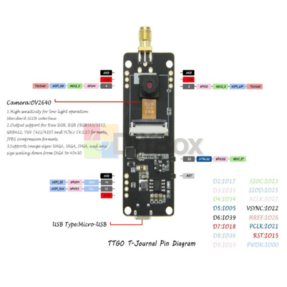 0.91" ESP32 ESP32-CAM SMA WIFI Development Module Board + OV2640 Camera Antenna