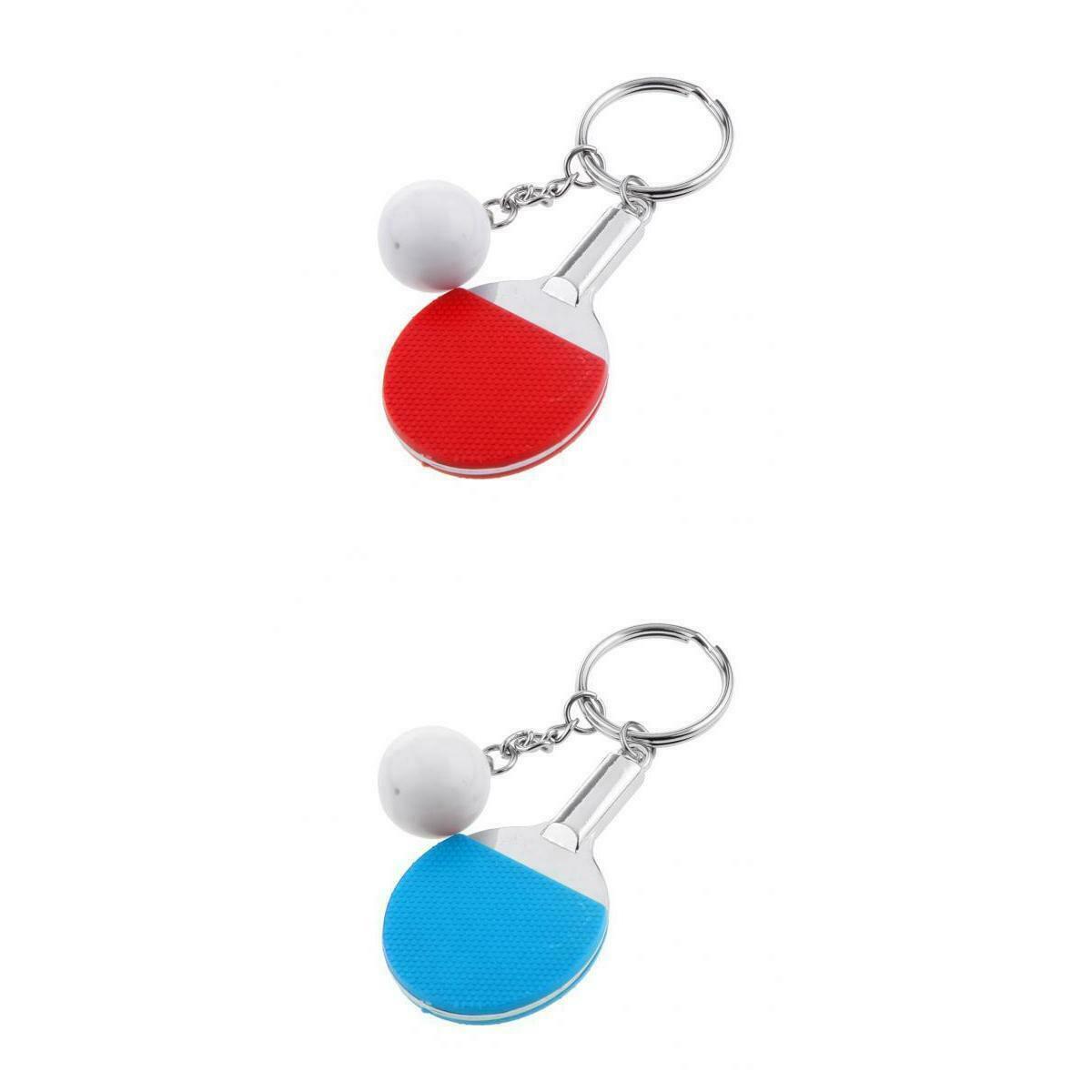 2Pc Couples Key Chain Table Tennis Ping-pong Racket & Ball Shape Red & Blue