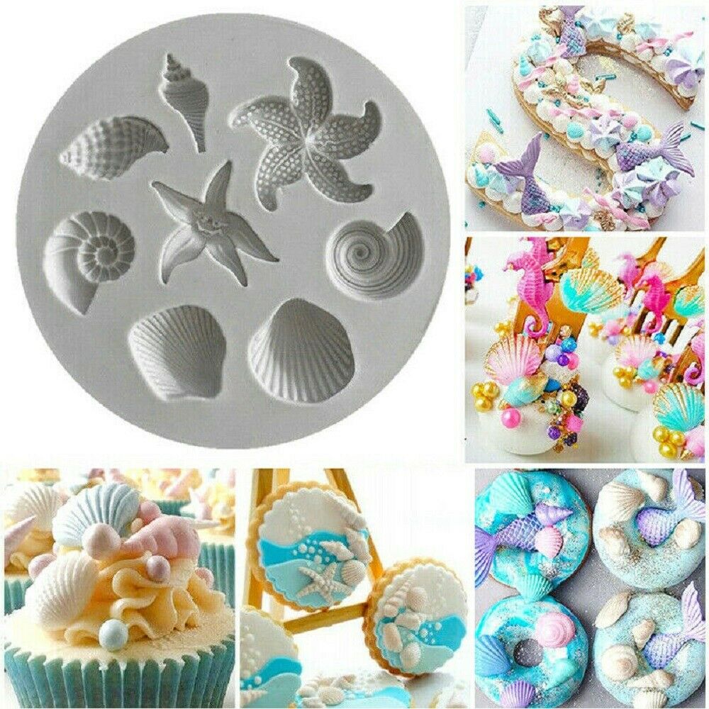 Sea Shell Silicone Fondant Mould Cake Sugarcraft Starfish Decorating Icing Mold-