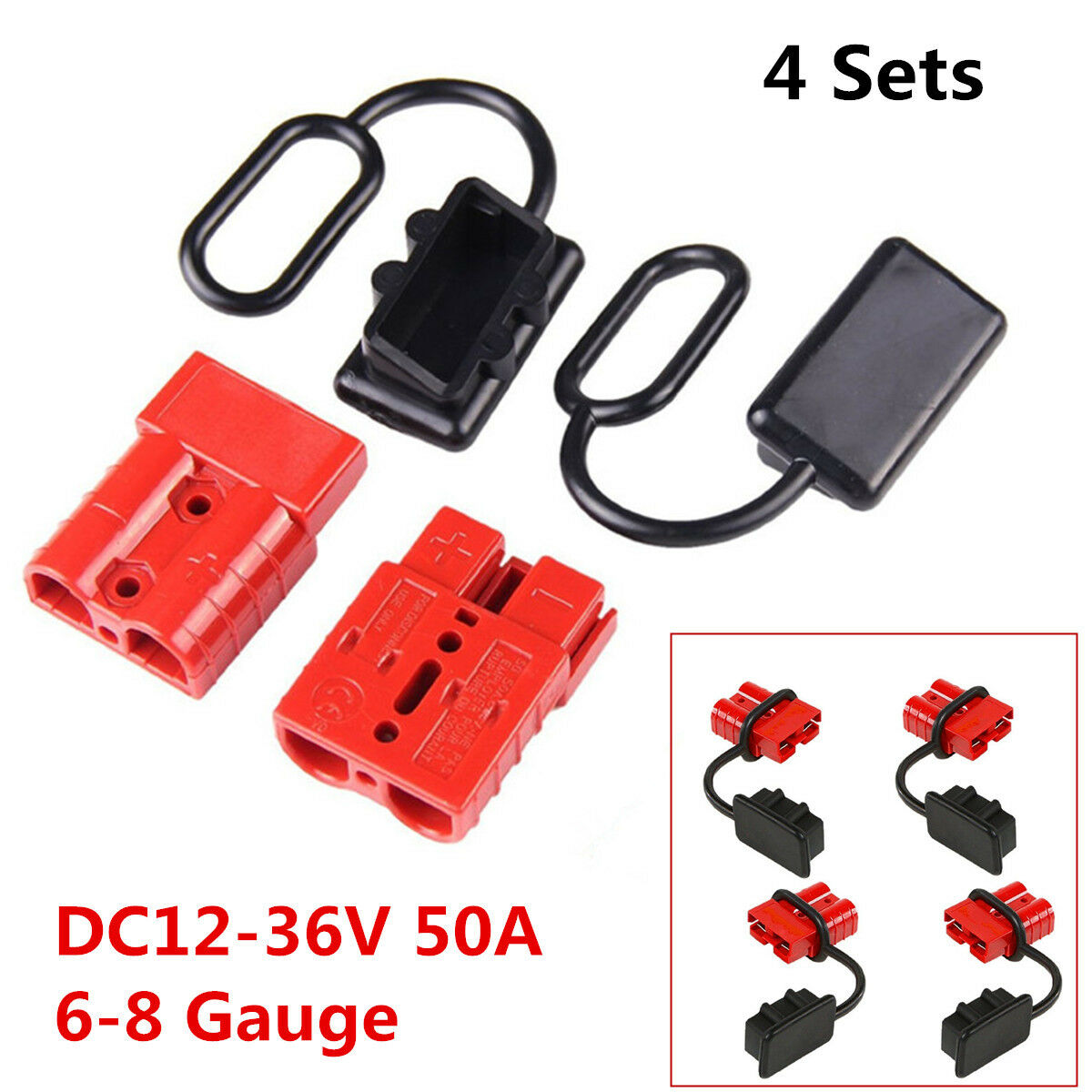 4Pcs 50A 6-8 Gauge Battery Quick Connect/Disconnect Winch Wire Harness Plug Kit