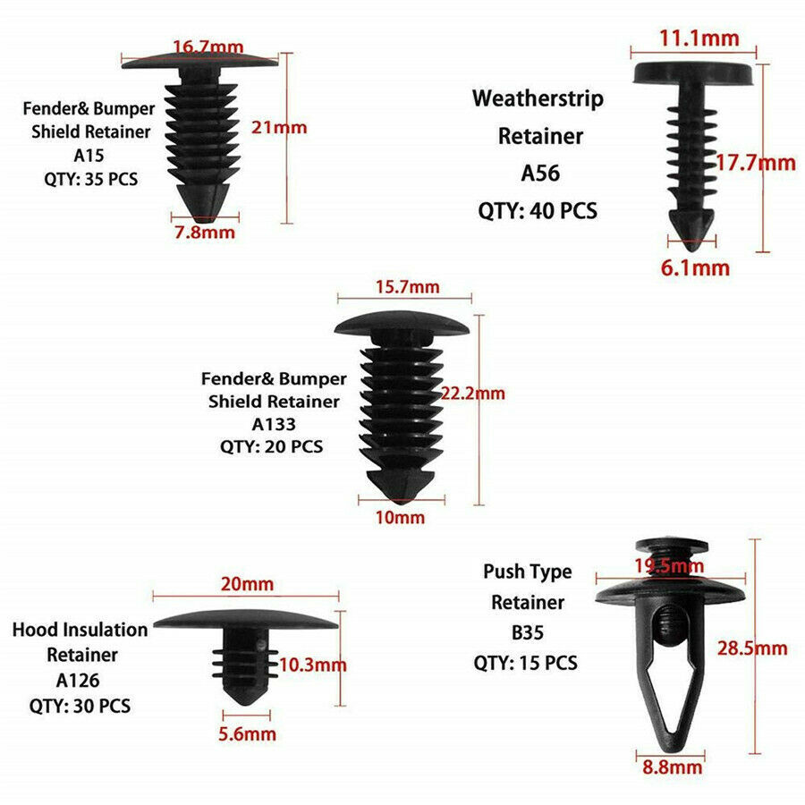 425PCS Auto Fastener Clip Push Rivets + Tool For Car Fender Bumper Door Surface