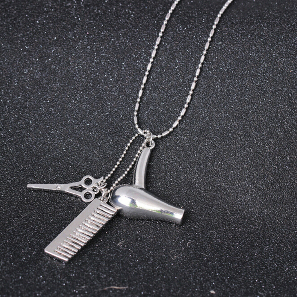 Unisex Hair Dryer Scissors Comb Pendant Chain Necklace Barber Kit Gift Charm
