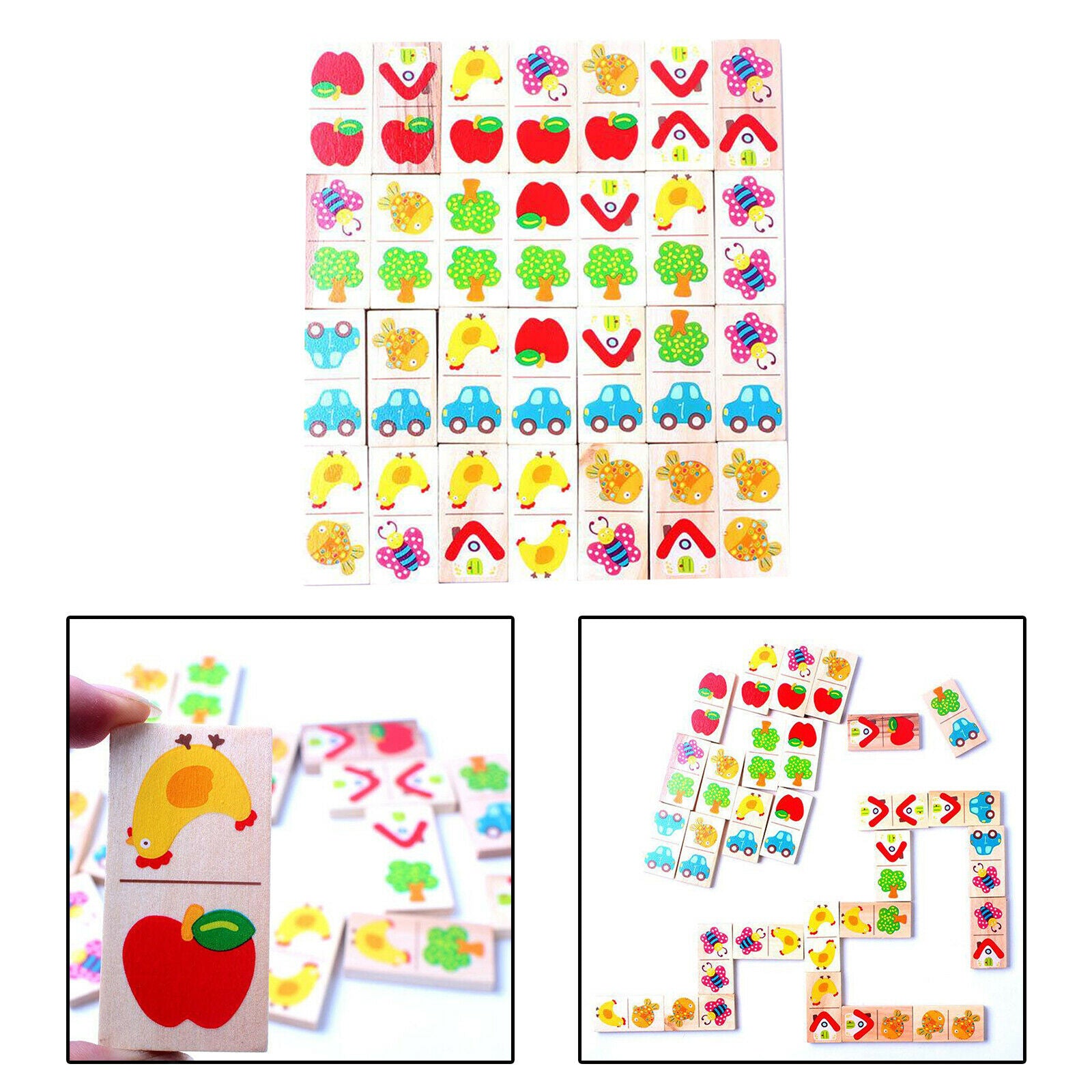 28PCS Colorful Wood Domino Cognition Learning Dominoes Toys Building Blocks