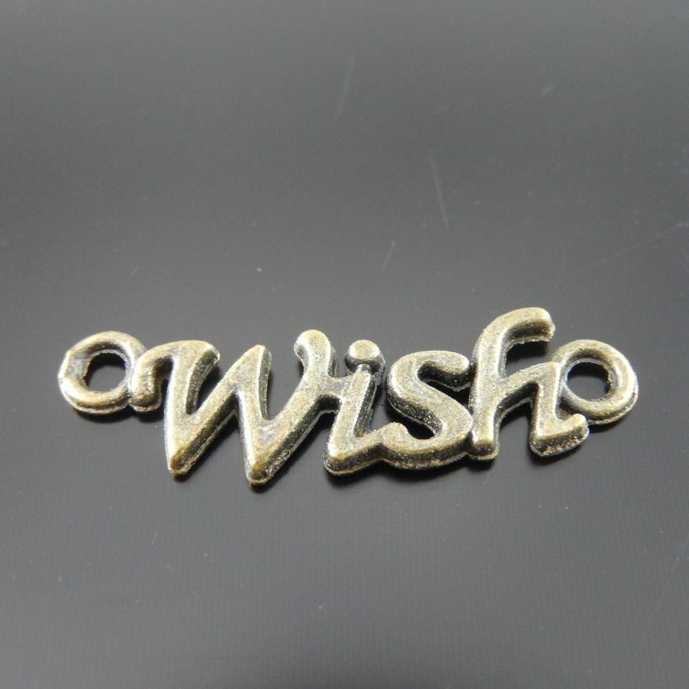 30 pcs Antiqued Bronze Color Alloy Wish Connector Charm Bracelet Pendant 22x7mm