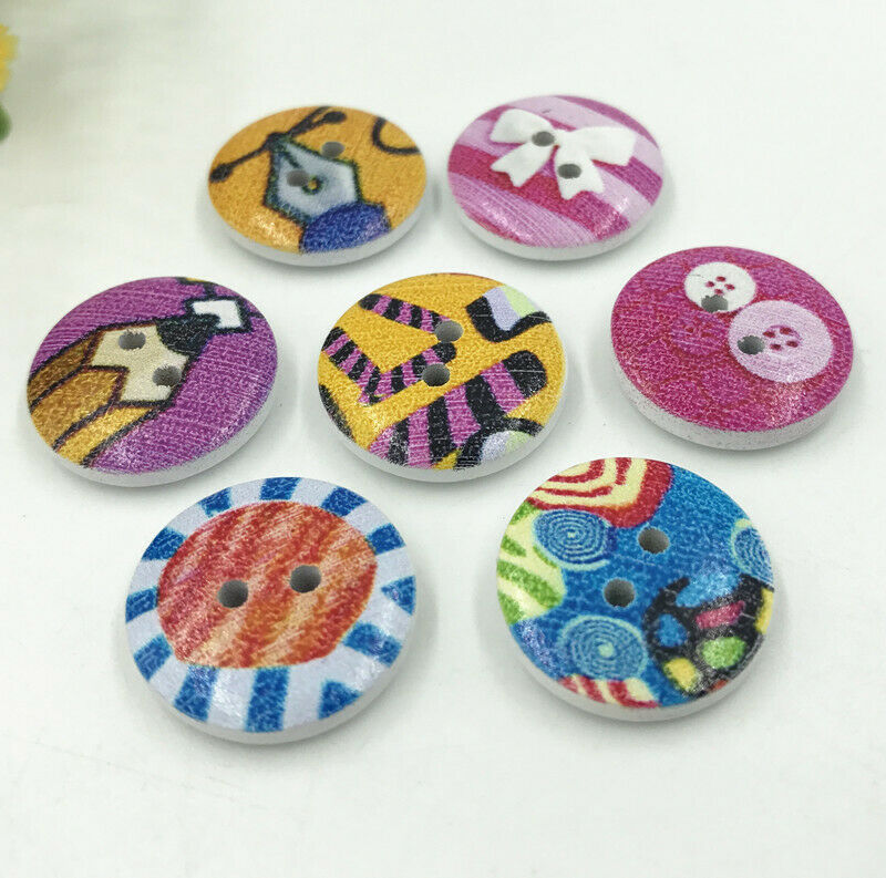 50pcs 20mm Wooden Buttons Mixed Cartoon pattern 2-holes sewing scrapbooking