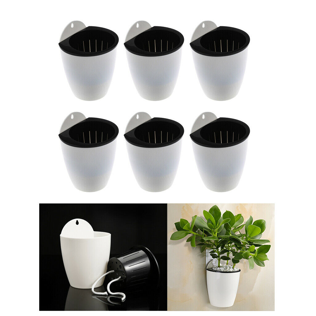 6 lot White Self-watering Wall Hanging Flower Pot Vase f/ House Garden Decor