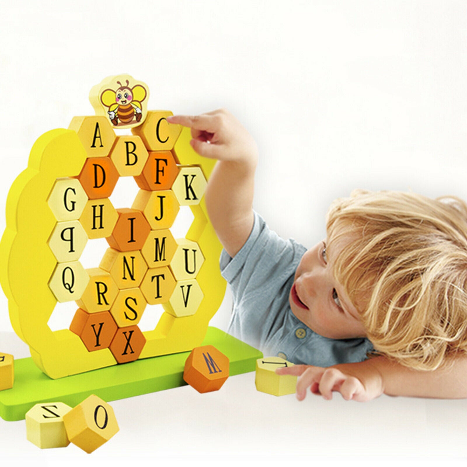 Wooden Honeycomb ABC Alphabet Puzzle Stacking Game Preschool Toys Gift