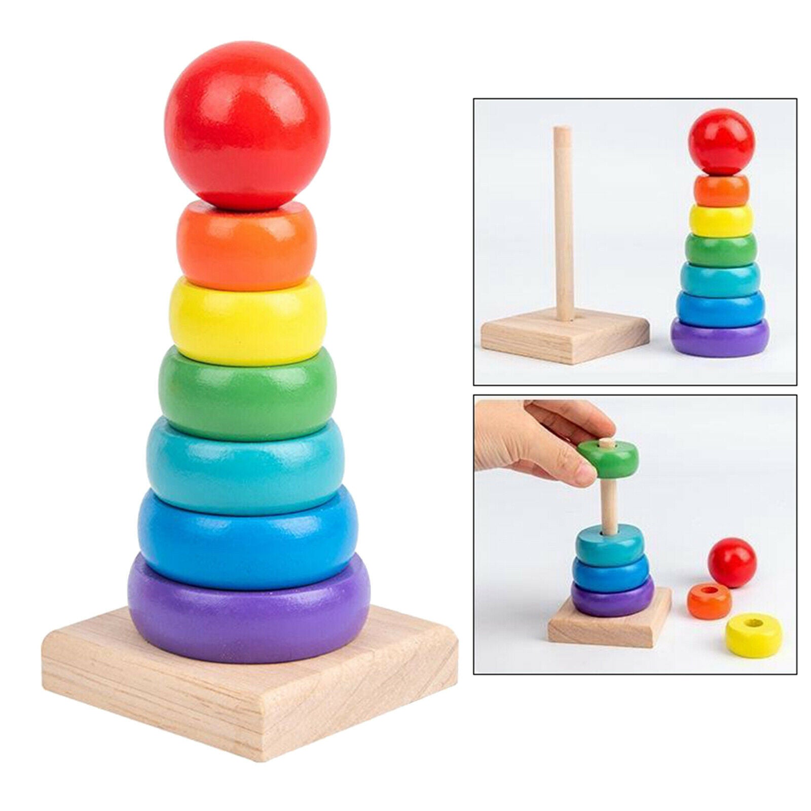 2xWooden Colorful Building Stacking Blocks Baby Kids Educational Montessori Toys