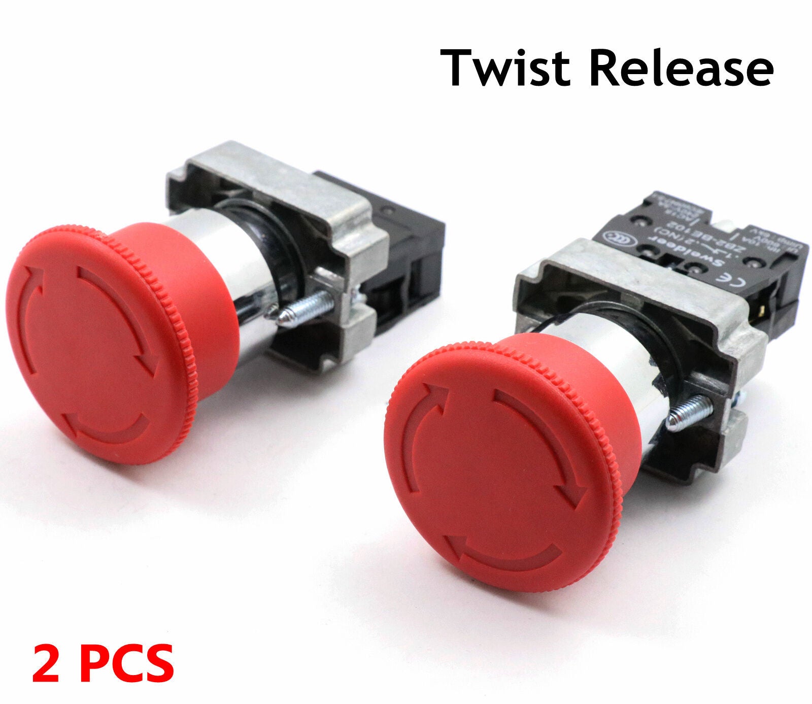 2PCS Emergency Stop Switch Red 600V 1 NC 10A Contacts  E-stop Twist RelODY_WF